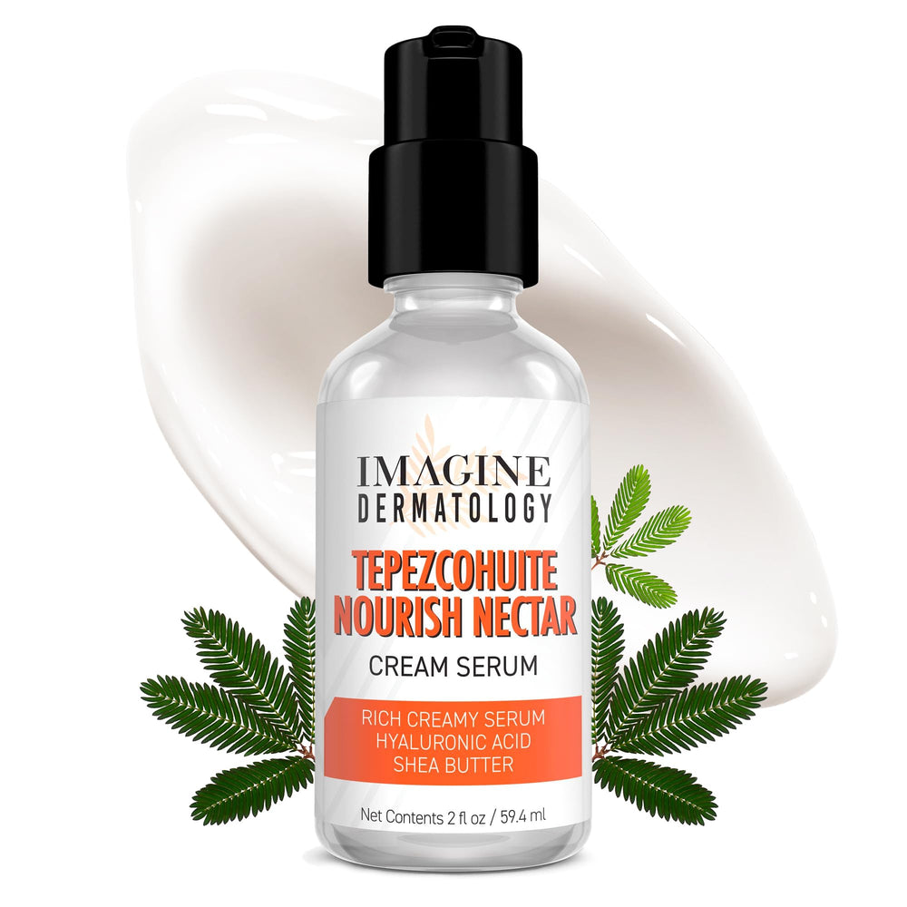 Imagine Dermatology Tepezcohuite Nourish Nectar jar shows rich, hydrating cream texture