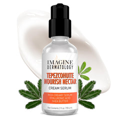 Imagine Dermatology Tepezcohuite Nourish Nectar jar shows rich, hydrating cream texture