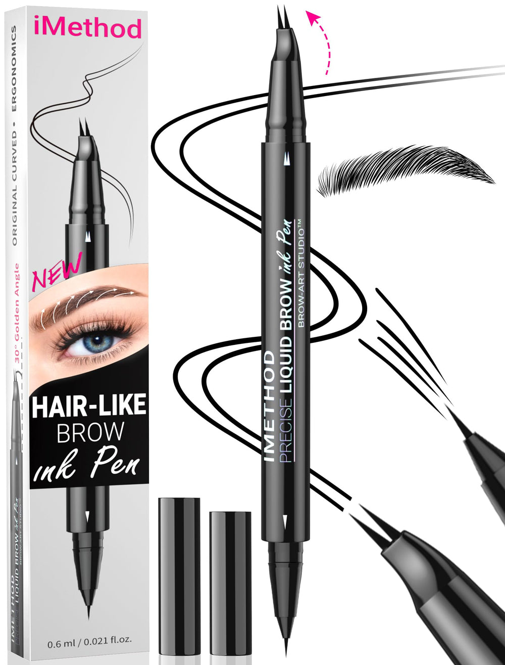 iMethod curved eyebrow pen curved-tip creates natural hair-like brows with precise definition