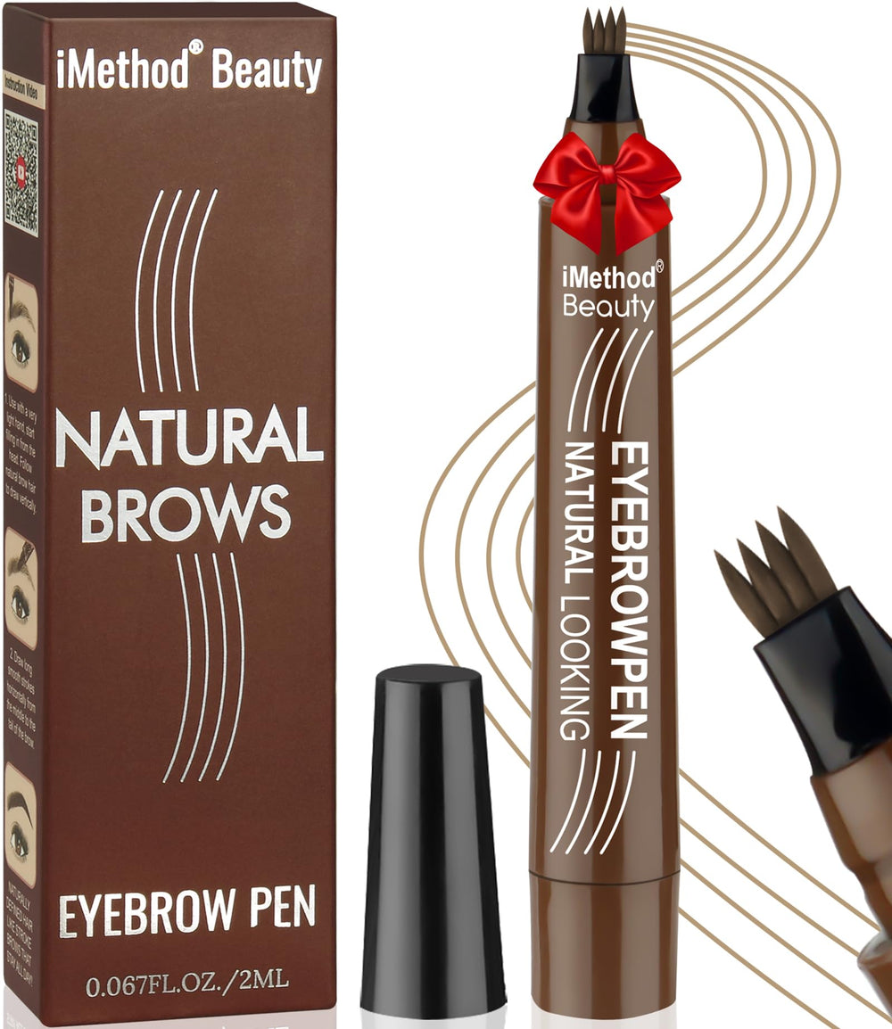 iMethod Eyebrow Pen four fork-tip closeup shows precise hair-like strokes for natural brows.