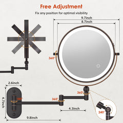 IMIKONA extendable arm wall-mount bronze mirror adjustable angle for shaving and skincare