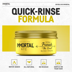 Immortal NYC Creed pomade gloss finish shot demonstrates radiant shine and defined texture.