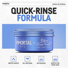 Immortal NYC Fiber Cream Pomade being applied for a pliable easy to manage hold.