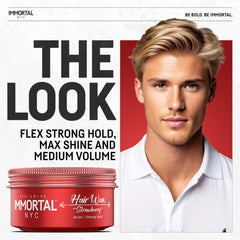 Immortal NYC Strawberry Hair Wax twist shot illustrating texture and lift with shine.