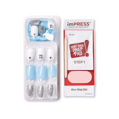 imPRESS Kiss No Glue Mani press-on nails with glitter and chrome for at-home wow factor.