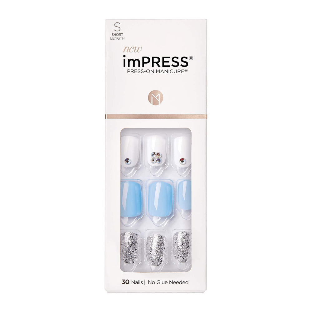 imPRESS Kiss No Glue Mani press-on nails in multicolor, short squoval set for fast salon-grade manicure.