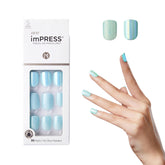 imPRESS Rain Check azul corto, uñas postizas sin pegamento para aplicación rápida.