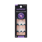 imPRESS Visions green almond press-on nails pack shows glossy, salon-ready at-home styling