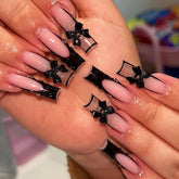 IMRAIN long square nails with black French tips and bow design for instant chic.