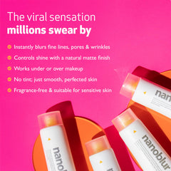 Indeed Nanoblur before-after-complexion highlights instant shine and pore reduction.