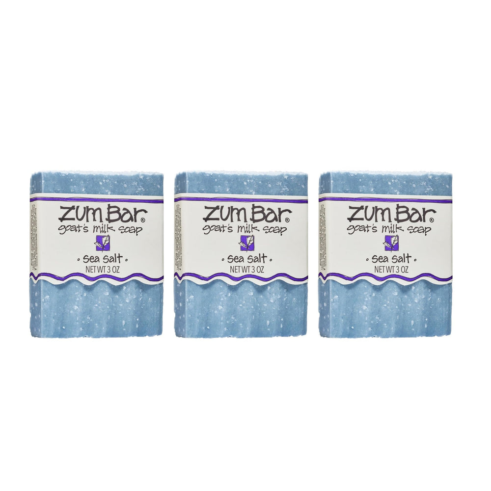 Indigo Wild Zum Goat Milk Soap Bar Sea Salt packaging, showing real ingredients and value pack.
