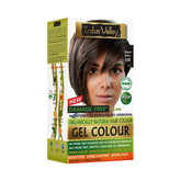 Indus Valley damage-free gel hair color packaging highlights ammonia-free, vegan formula for safe coloring.