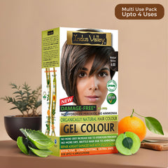 Indus Valley gel hair color application scene demonstrating quick 35-minute grey coverage.