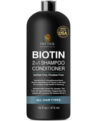 INFINA ESSENTIALS Biotin 2-in-1 shampoo bottle for quick daily cleanse and conditioning