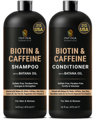 INFINA ESSENTIALS caffeine biotin shampoo bottle for fuller-looking hair