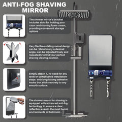 Infitrans shower mirror adjustable-angle feature demonstrates customizable shaving view.