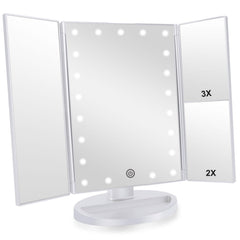Infitrans Trifold makeup mirror with lights front view for quick grooming