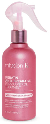 Infusion K Ultrakeratin bottle close-up for frizz control and smoother hair