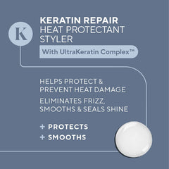 Infusion K Ultrakeratin complex graphic communicates strengthening and smoothing benefits