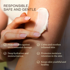 Ingreendients Cocoa Butter Lotion texture close-up reveals a creamy, fast-absorbing cream.
