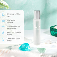 Inis Energy of the Sea bottle closeup highlights frosted glass and label