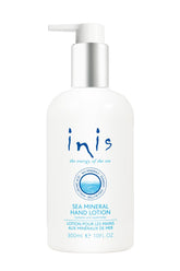 Inis the Energy of the Sea mineral hand lotion bottle front delivers light hydration and uplifting sea scent.
