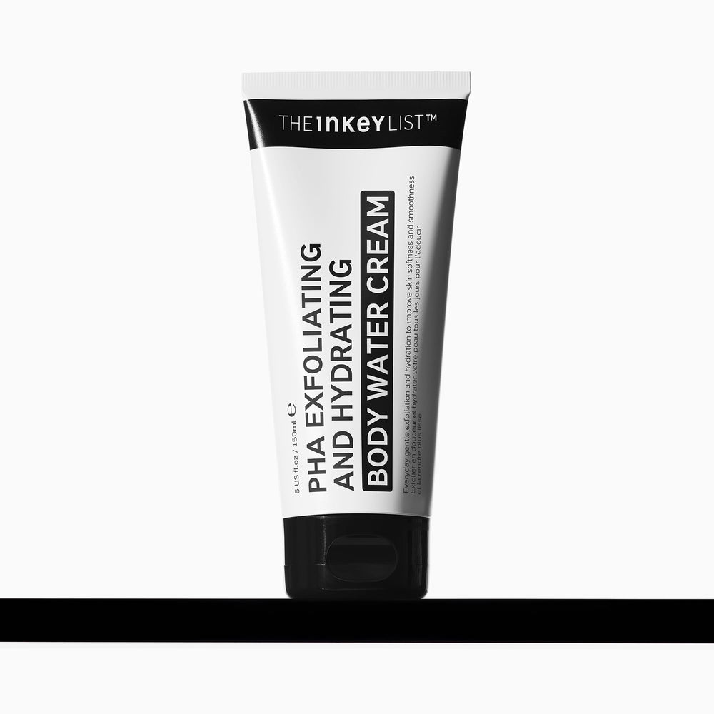 The INKEY List PHA Body Water Cream pump bottle for lightweight daily hydration.