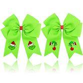 INLOLLY Geinch hair bow green front view for festive styling.