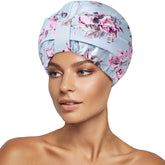 INNELO Luxury Shower Cap blue flower front view keeps hair dry during showers