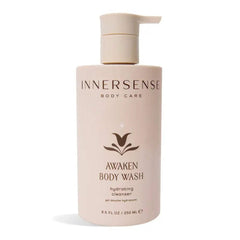 INNERSENSE Awaken Body Wash bottle closeup highlighting non-toxic formula and citrus scent