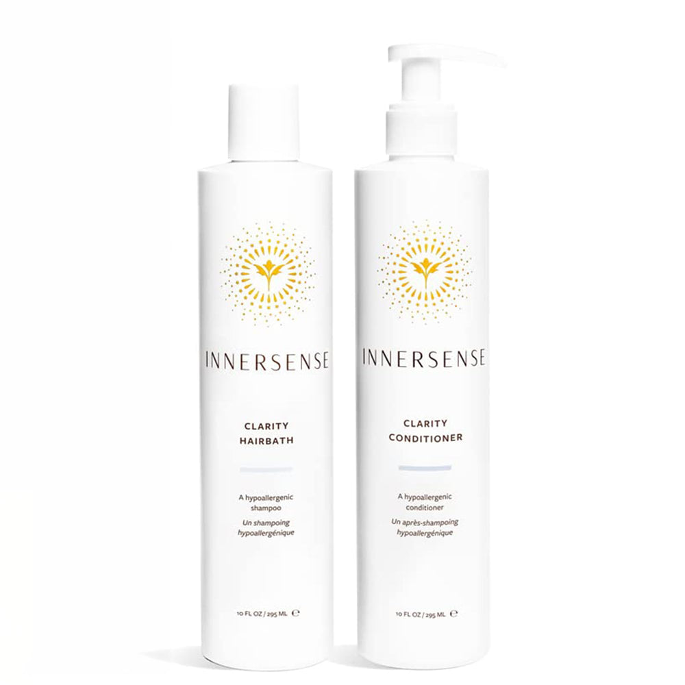 INNERSENSE Clarity Hairbath bottle-front shows fragrance-free cleanser for sensitive scalp
