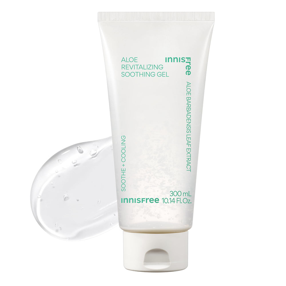Innisfree Aloe Vitalizing Gel on the face and body provides cooling hydration after sun exposure.