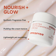 Innisfree Black Tea Youth Cream gel texture swatch for quick absorption.