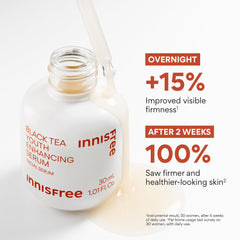 Innisfree Black Tea Youth Serum packaging showcases clean, travel-friendly design