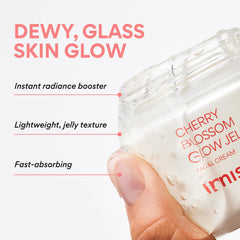 Close-up of Glow Jelly Cream texture showing refreshing gel feel and quick absorption