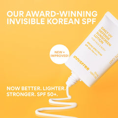 innisfree Daily UV Defense sunscreen bottle closeup, sleek design for daily use