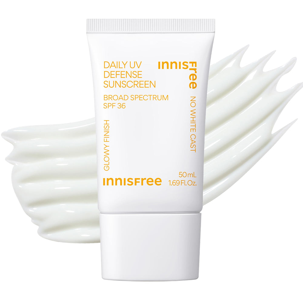 Innisfree Daily UV Defense sunscreen tube showing easy daily application and protection