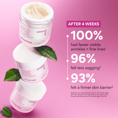 Innisfree Green Tea Ceramide Collagen Plump Cream being applied with a dime-sized amount.