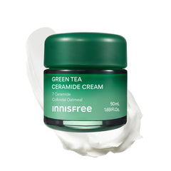 innisfree Green Tea Ceramide Cream jar front shows hydrating formula