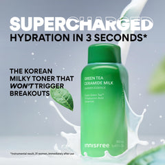 innisfree Green Tea Ceramide Milk Refill creamy texture on skin for quick absorption.