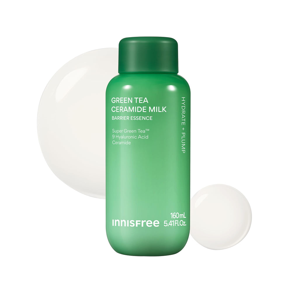Innisfree Green Tea Ceramide Milk toner bottle showing lightweight hydration.