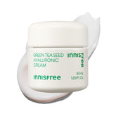 Innisfree Green Tea Seed Hyaluronic Acid Cream bottle demonstrates long-lasting hydration