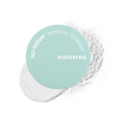 Innisfree No Sebum Matte Powder jar close-up showing oil absorption and pore blur.