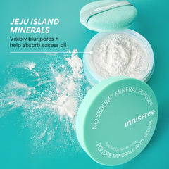 Innisfree No Sebum Matte Powder translucent swatch demonstrating shine control.