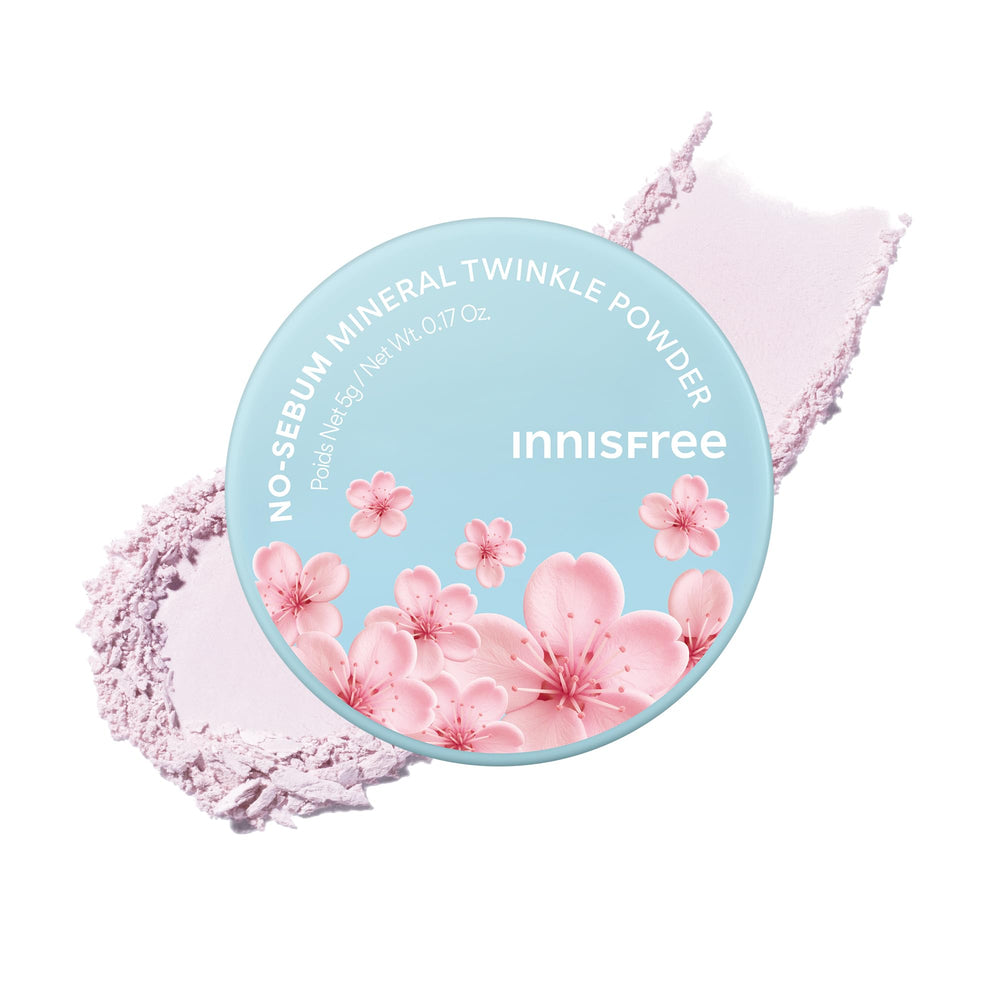Innisfree No Sebum Powder pink cherry blossom packaging highlighting shine control