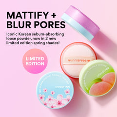 Innisfree No Sebum Powder pink cherry blossom swatch showing soft-matte finish