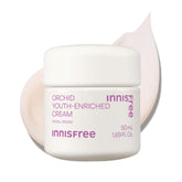 Innisfree Orchid Youth-Enriched Cream jar close-up shows rich hydration.