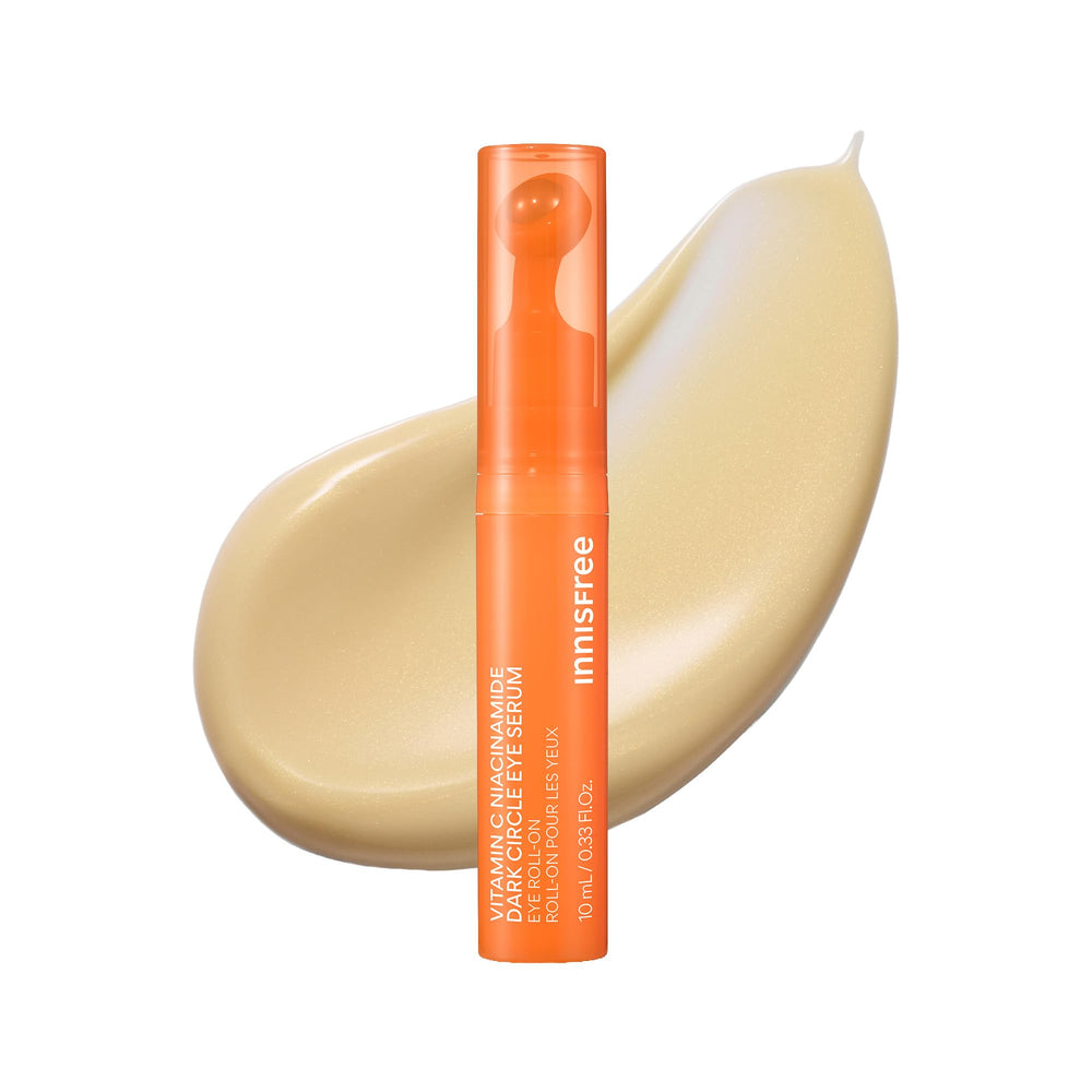 innisfree Vitamin C Niacinamide Eye Serum bottle close-up for brighter under eyes