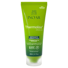 INOAR Argan Oil Thermoliss Balm bottle showcases frizz control for smooth, manageable hair