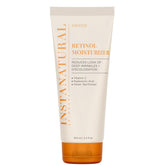 InstaNatural Retinol Moisturizer bottle close-up showing brightening nighttime care benefits.